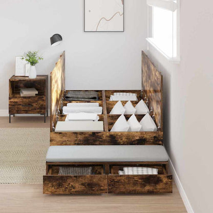 vidaXL Storage Bed Frame with Drawer Smoked Oak 100 cm Engineered Wood