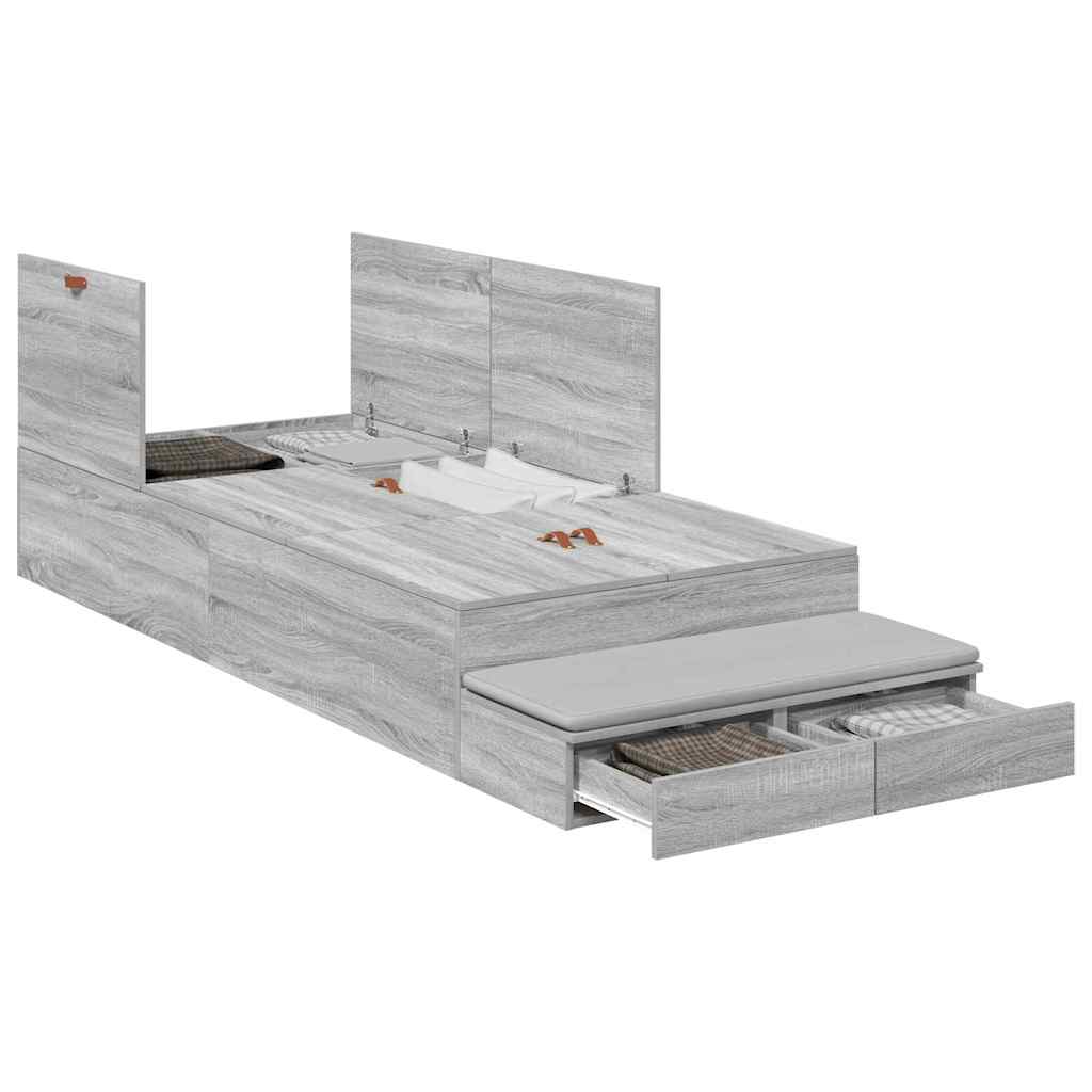 vidaXL Storage Bed Frame Grey Sonoma 100 cm Engineered Wood