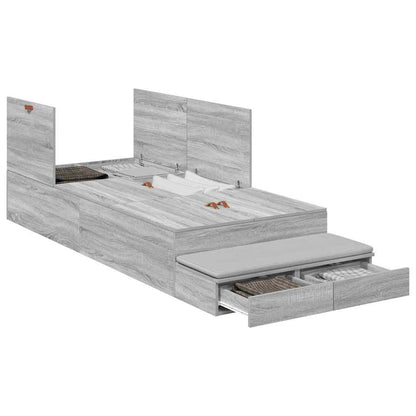 vidaXL Storage Bed Frame Grey Sonoma 100 cm Engineered Wood
