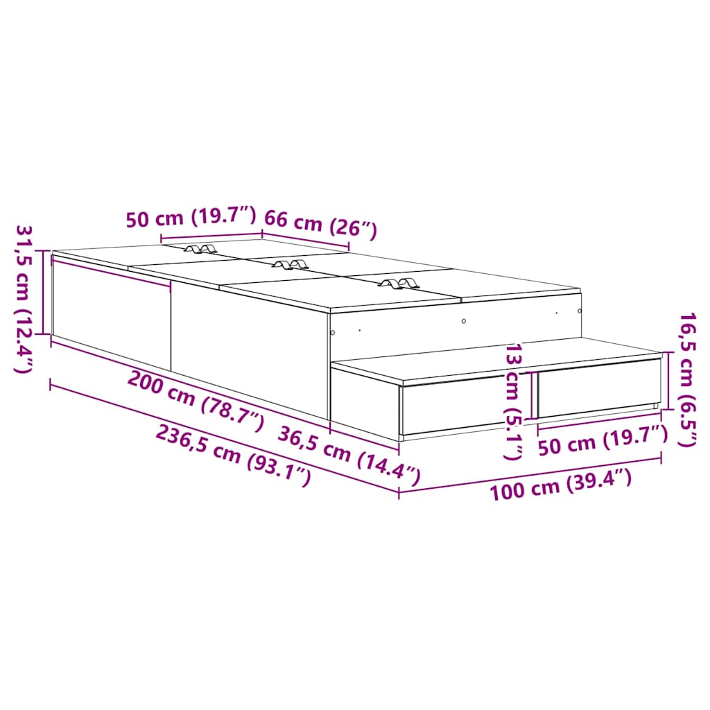 vidaXL Storage Bed Frame Grey Sonoma 100 cm Engineered Wood