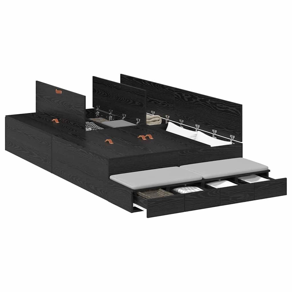 vidaXL Storage Bed Frame with Drawer Black Oak 120 cm Engineered Wood