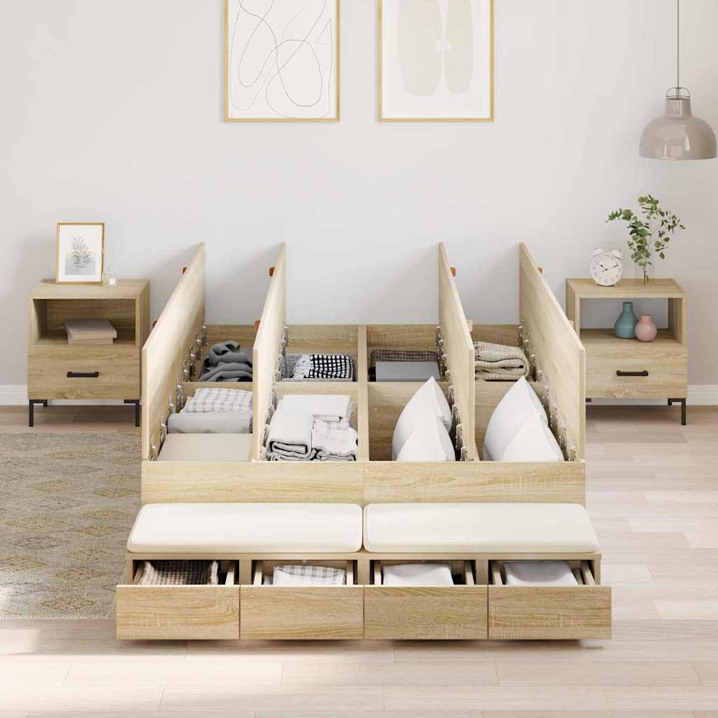 vidaXL Storage Bed Frame with Drawer Sonoma Oak 120 cm Engineered Wood