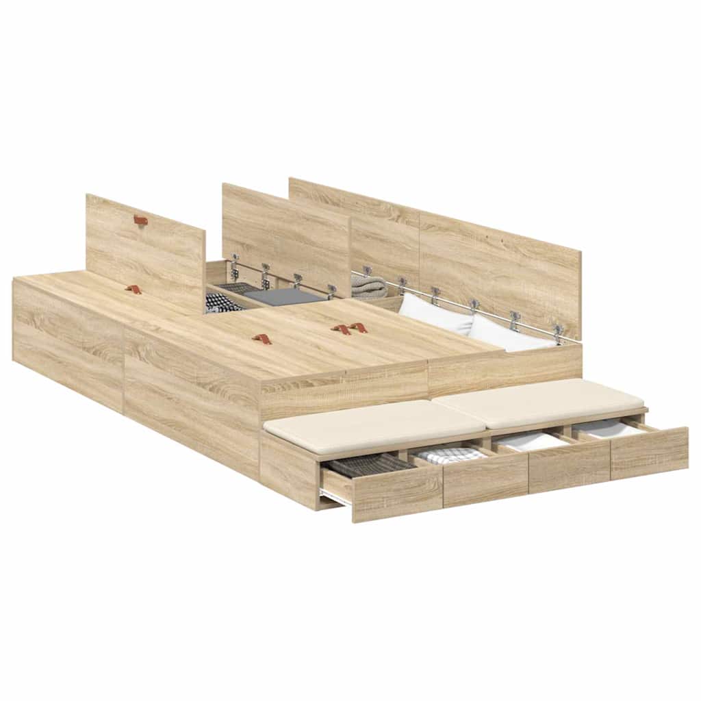 vidaXL Storage Bed Frame with Drawer Sonoma Oak 120 cm Engineered Wood