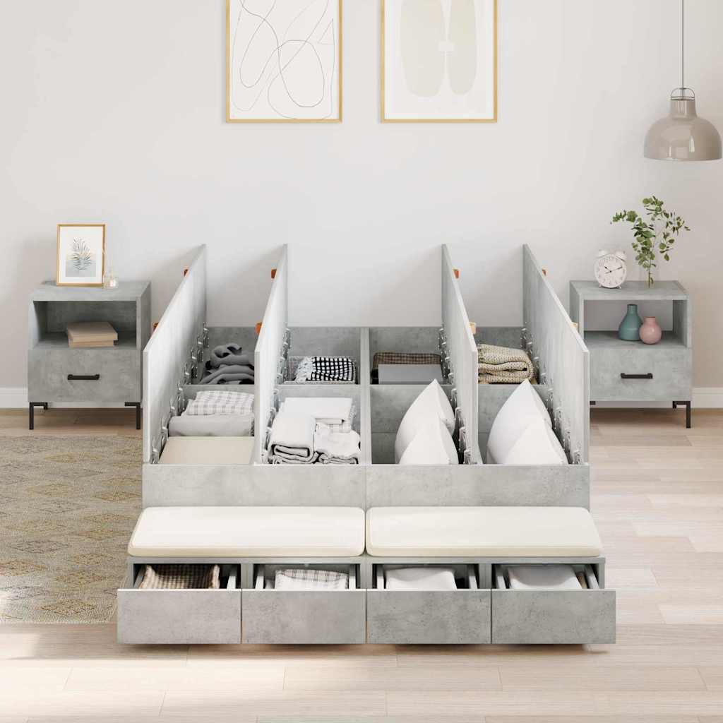 vidaXL Storage Bed Frame Concrete Grey 120 cm Engineered Wood