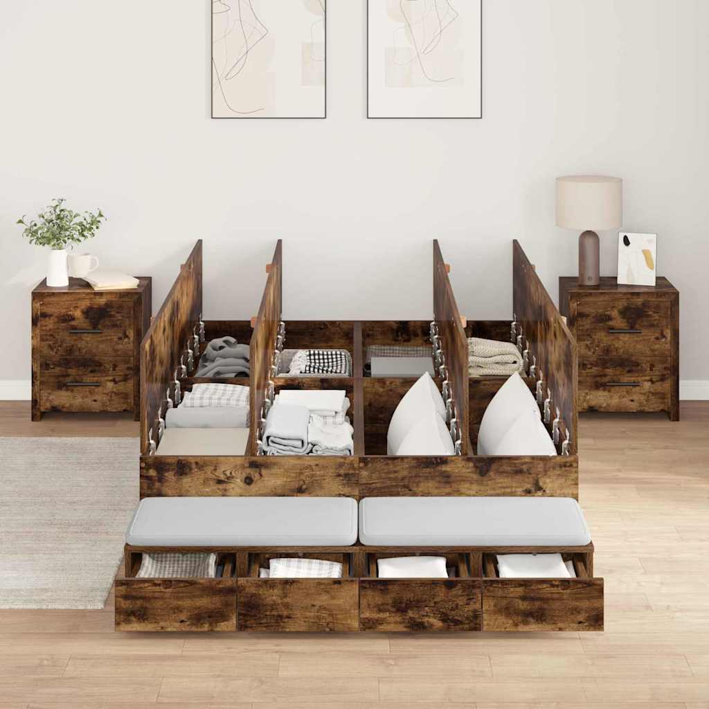 vidaXL Storage Bed Frame with Drawer Smoked Oak 120 cm Engineered Wood