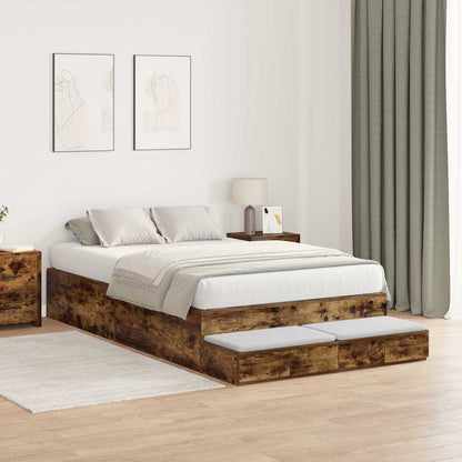 vidaXL Storage Bed Frame with Drawer Smoked Oak 120 cm Engineered Wood
