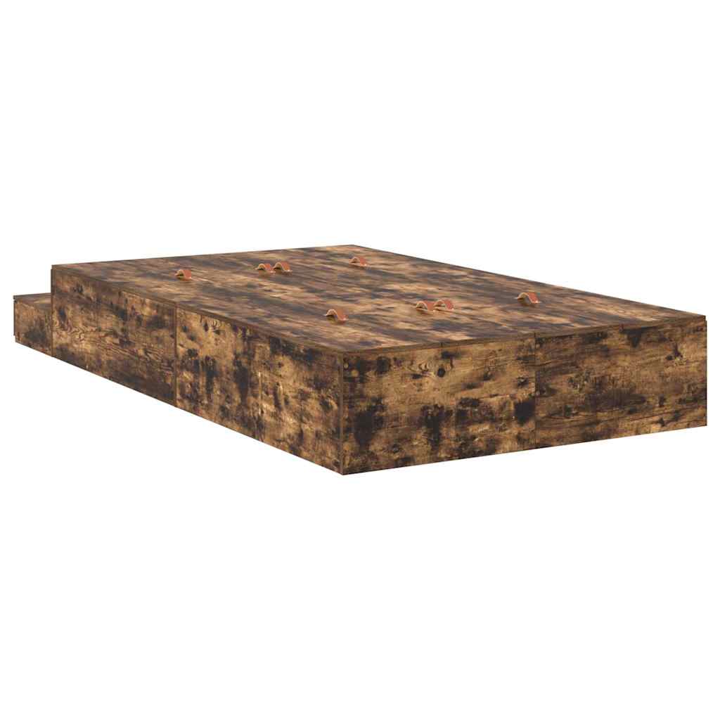 vidaXL Storage Bed Frame with Drawer Smoked Oak 120 cm Engineered Wood