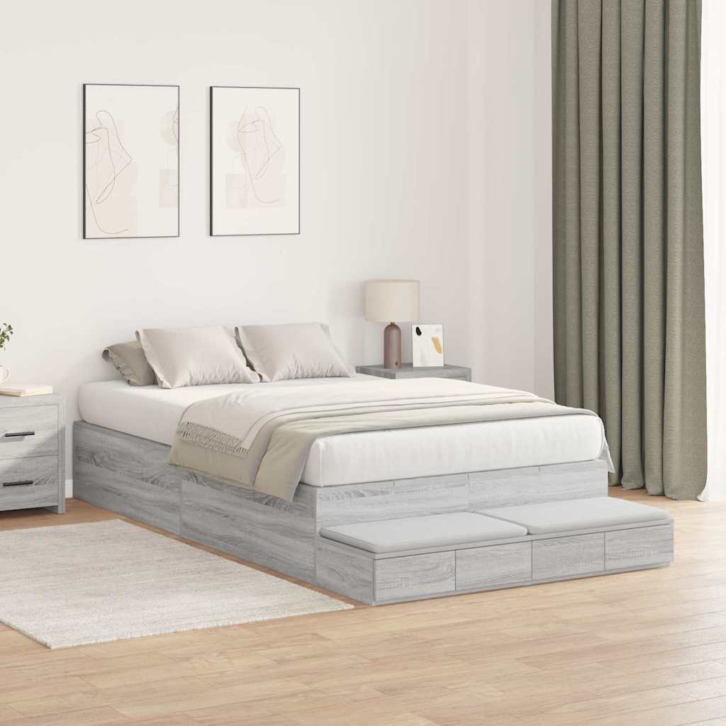 vidaXL Storage Bed Frame with Door Grey Sonoma 120 cm Engineered Wood