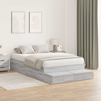 vidaXL Storage Bed Frame with Door Grey Sonoma 120 cm Engineered Wood