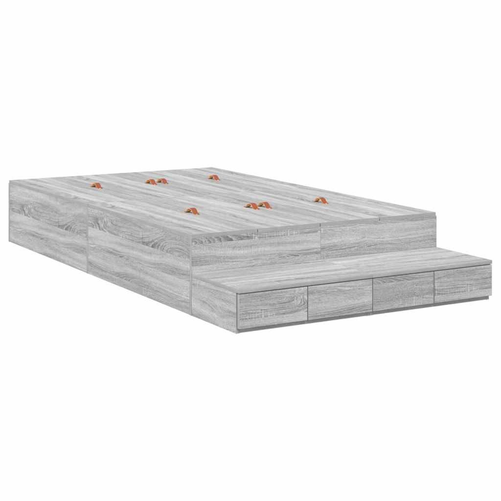 vidaXL Storage Bed Frame Grey Sonoma 120 cm Engineered Wood