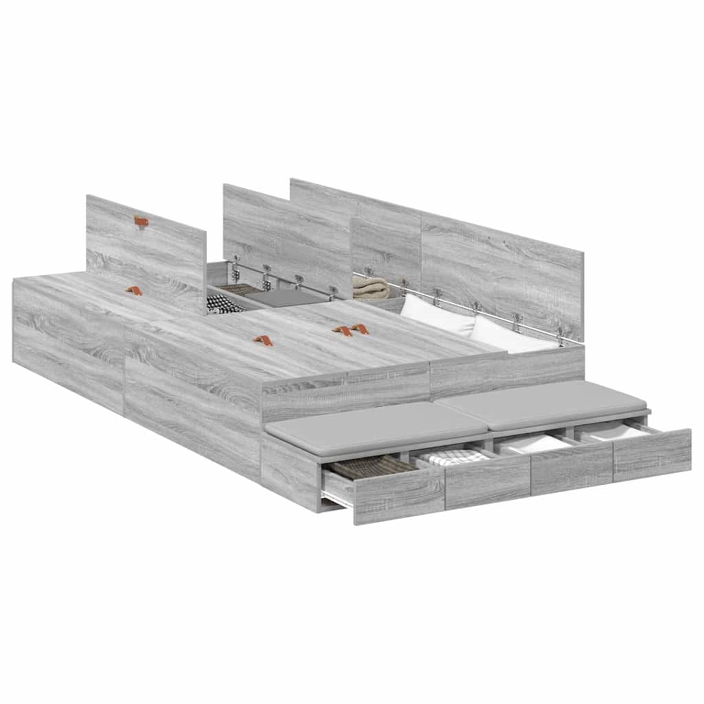 vidaXL Storage Bed Frame with Door Grey Sonoma 120 cm Engineered Wood