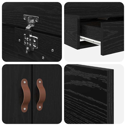 vidaXL Storage Bed Frame with Drawer Black Oak 140 cm Engineered Wood