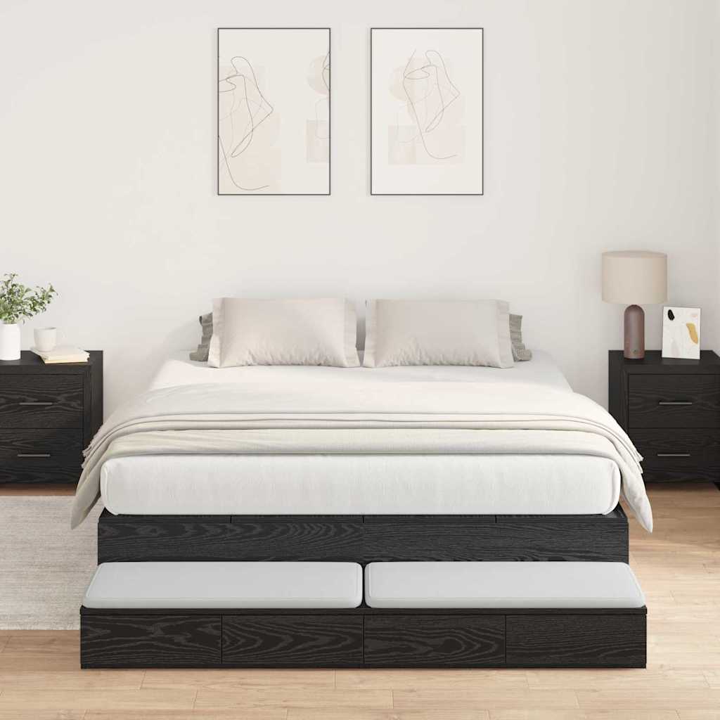 vidaXL Storage Bed Frame with Drawer Black Oak 140 cm Engineered Wood