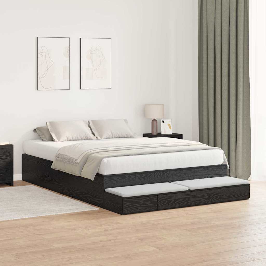 vidaXL Storage Bed Frame with Drawer Black Oak 140 cm Engineered Wood