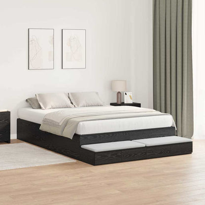 vidaXL Storage Bed Frame with Drawer Black Oak 140 cm Engineered Wood