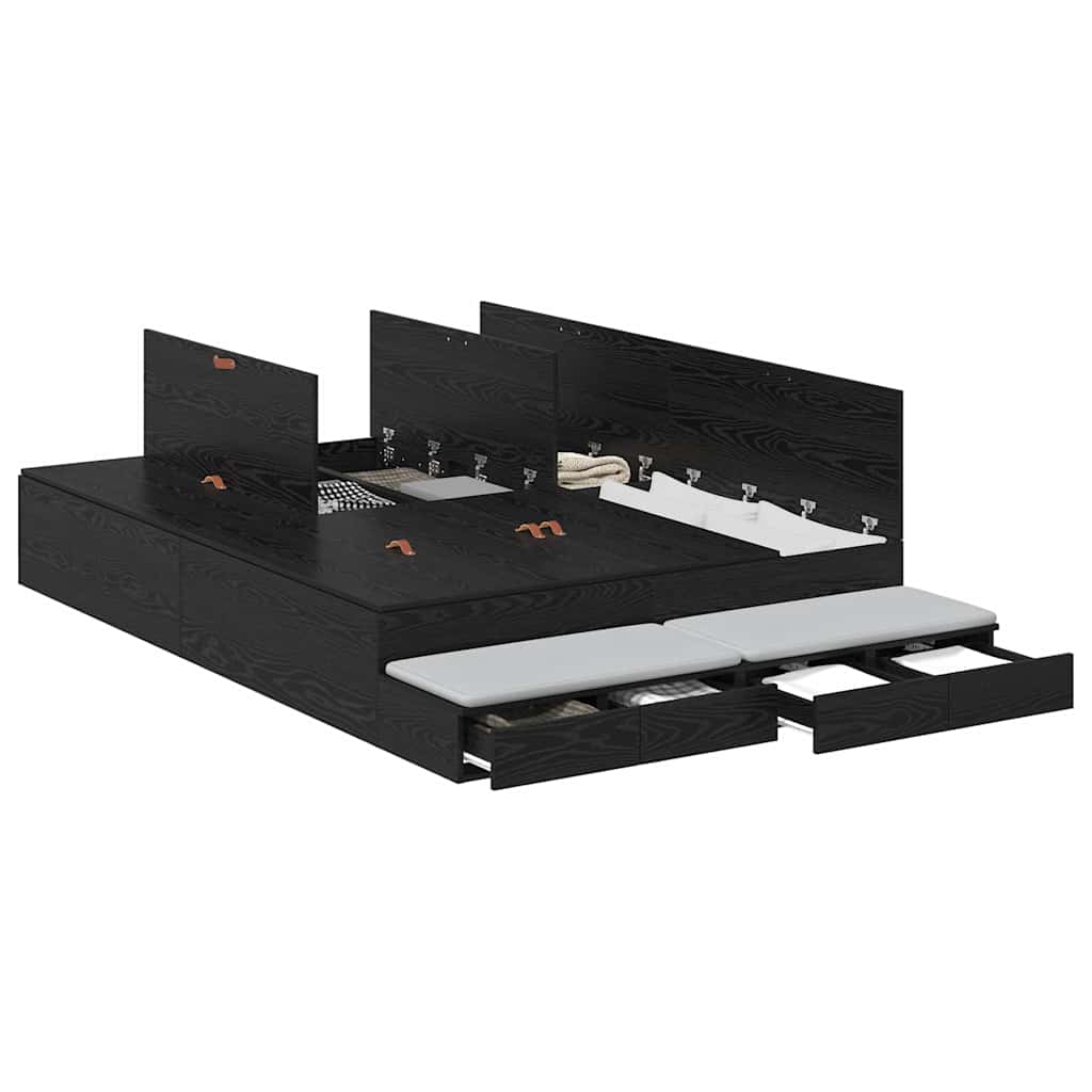 vidaXL Storage Bed Frame with Drawer Black Oak 140 cm Engineered Wood