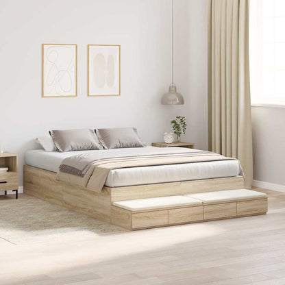 vidaXL Storage Bed Frame with Drawer Sonoma Oak 140 cm Engineered Wood