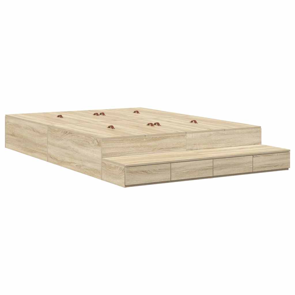 vidaXL Storage Bed Frame with Drawer Sonoma Oak 140 cm Engineered Wood