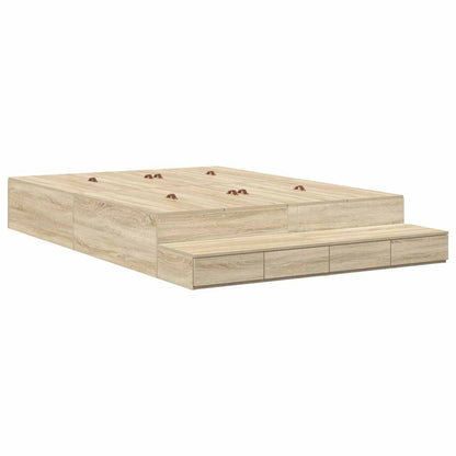 vidaXL Storage Bed Frame with Drawer Sonoma Oak 140 cm Engineered Wood