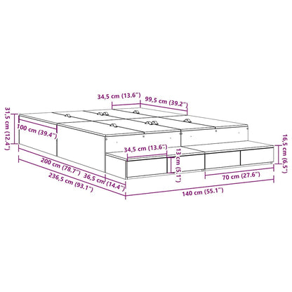 vidaXL Storage Bed Frame Grey Sonoma 140 cm Engineered Wood