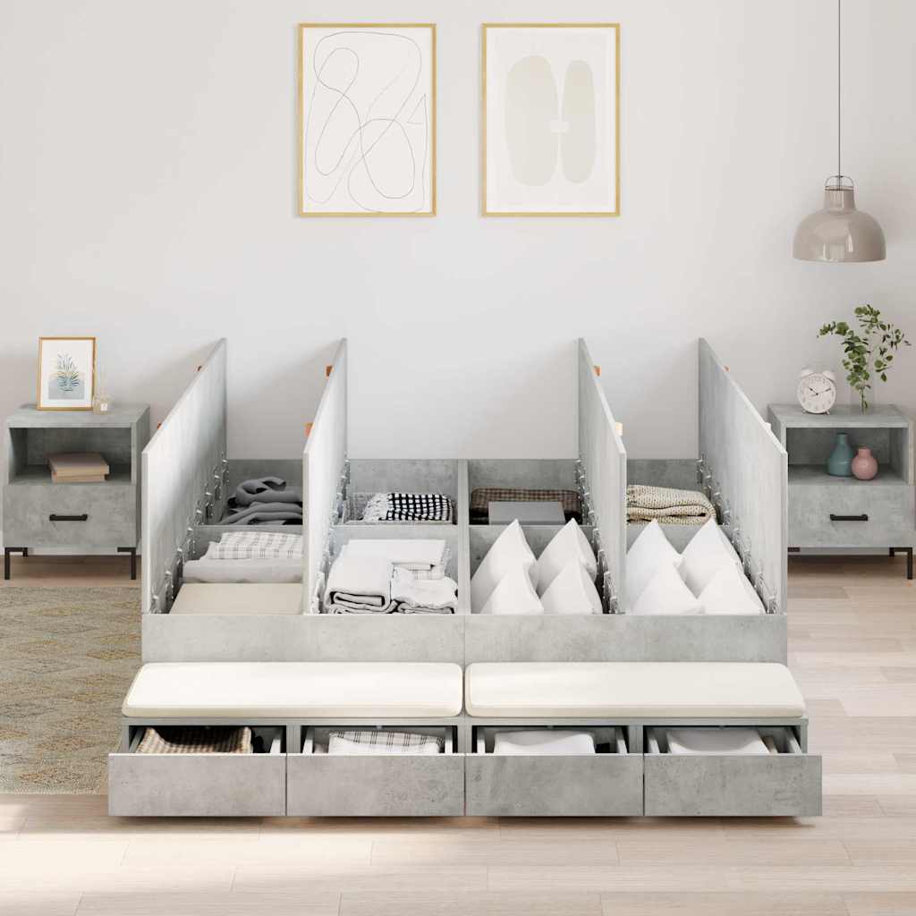 vidaXL Storage Bed Frame Concrete Grey 150 cm Engineered Wood