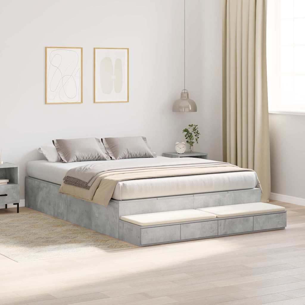 vidaXL Storage Bed Frame Concrete Grey 150 cm Engineered Wood
