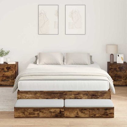 vidaXL Storage Bed Frame with Drawer Smoked Oak 150 cm Engineered Wood