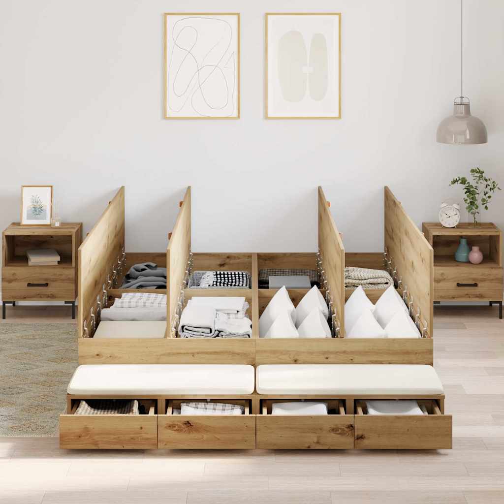 vidaXL Storage Bed Frame with Door Artisan Oak 150 cm Engineered Wood