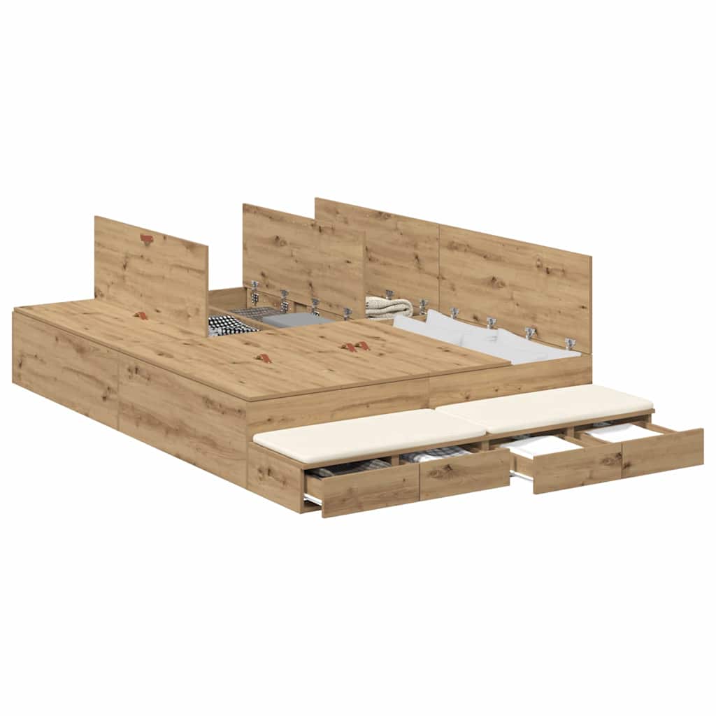 vidaXL Storage Bed Frame with Door Artisan Oak 150 cm Engineered Wood