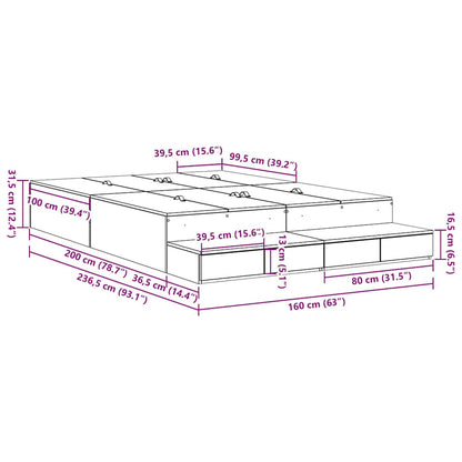 vidaXL Storage Bed Frame with Drawer Black Oak 160 cm Engineered Wood