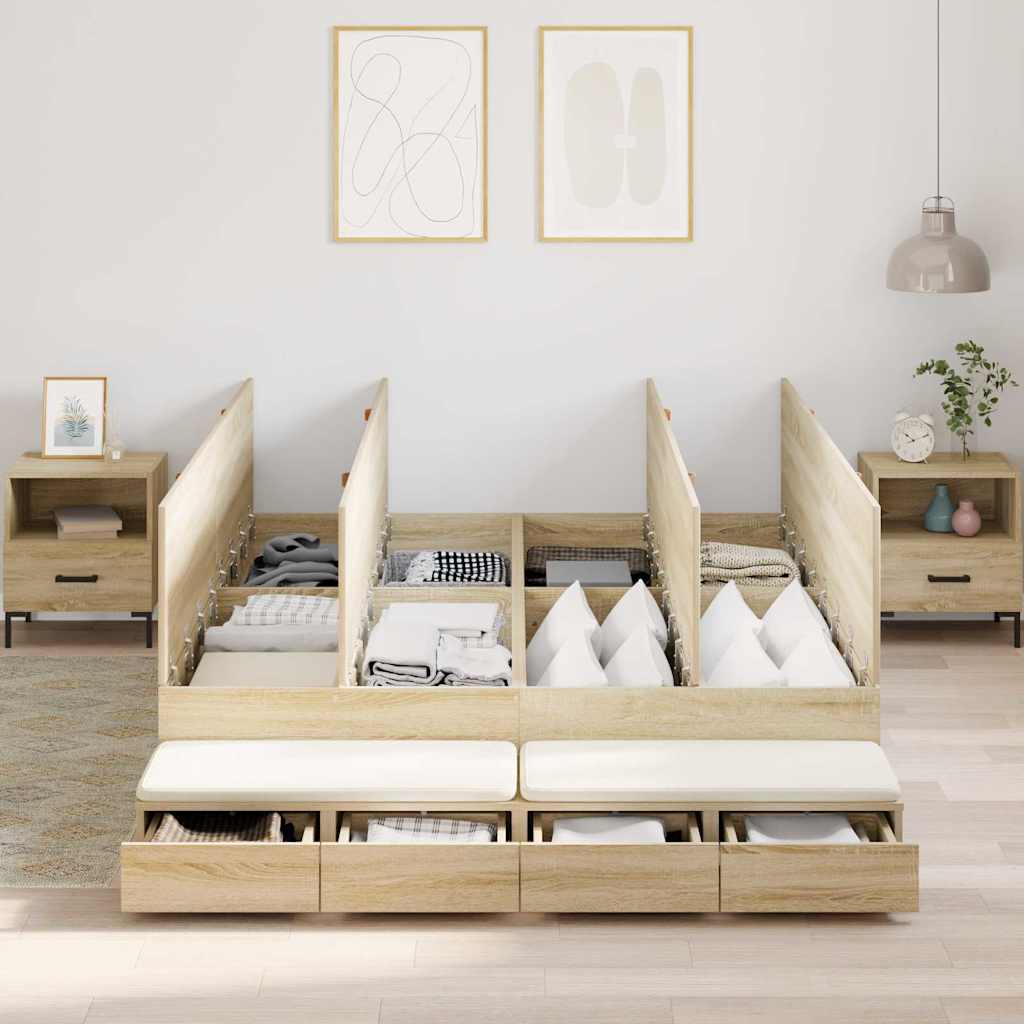 vidaXL Storage Bed Frame with Drawer Sonoma Oak 160 cm Engineered Wood
