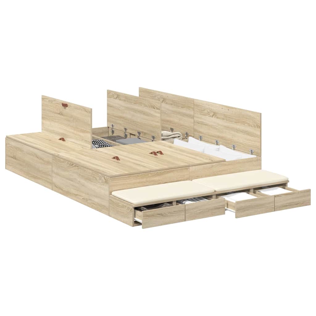 vidaXL Storage Bed Frame with Drawer Sonoma Oak 160 cm Engineered Wood