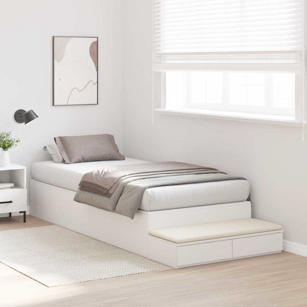 vidaXL Storage Bed Frame with Drawer White 90 cm Engineered Wood