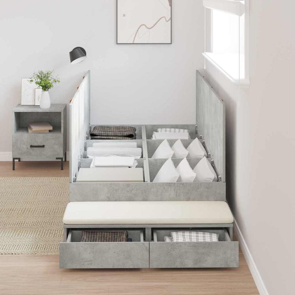 vidaXL Storage Bed Frame Concrete Grey 90 cm Engineered Wood