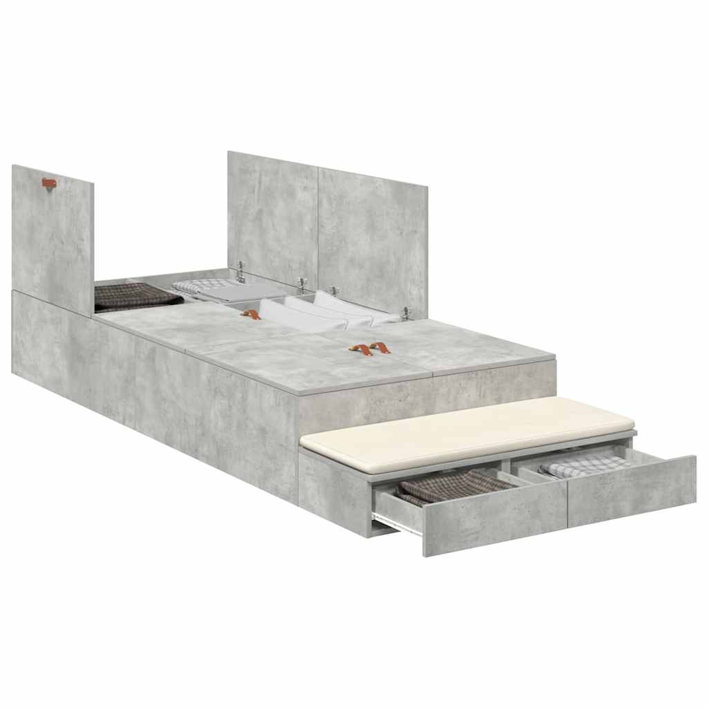 vidaXL Storage Bed Frame Concrete Grey 90 cm Engineered Wood