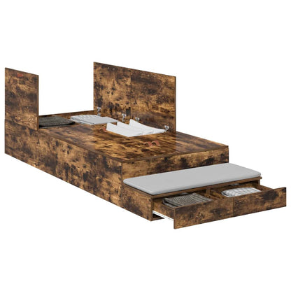 vidaXL Storage Bed Frame with Drawer Smoked Oak 90 cm Engineered Wood