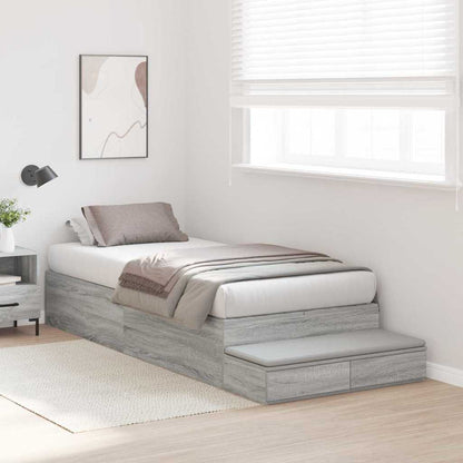 vidaXL Storage Bed Frame with Drawer Grey Sonoma 90 cm Engineered Wood