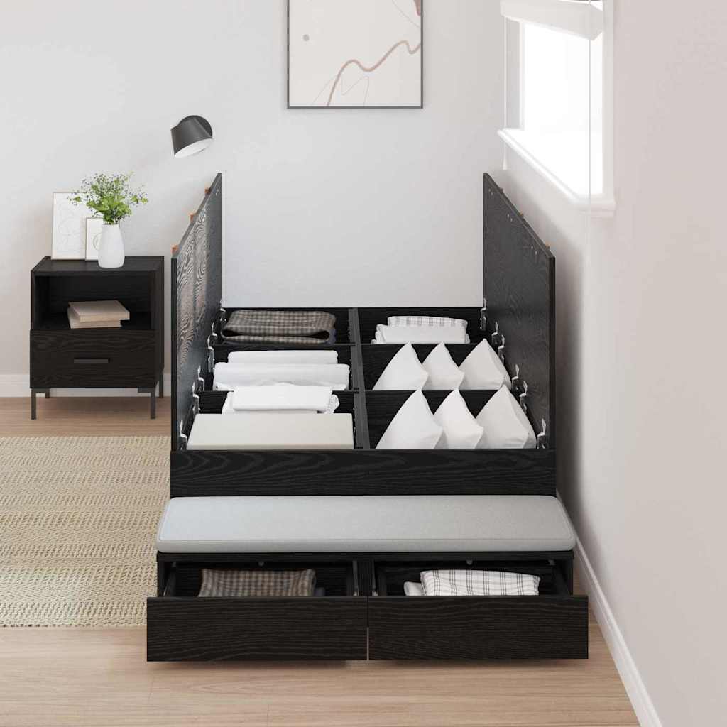 vidaXL Storage Bed Frame with Drawer Black Oak 75 cm Engineered Wood