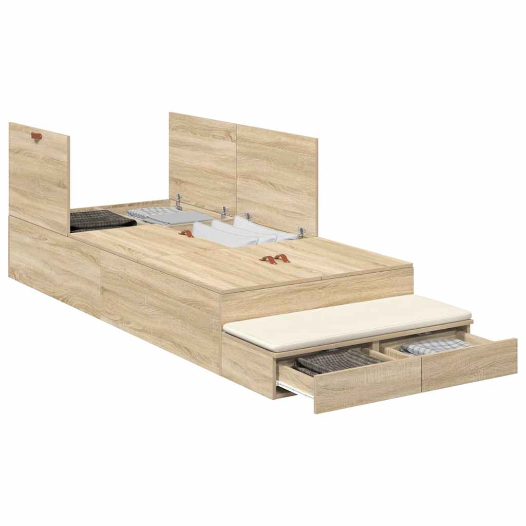 vidaXL Storage Bed Frame with Drawer Sonoma Oak 75 cm Engineered Wood