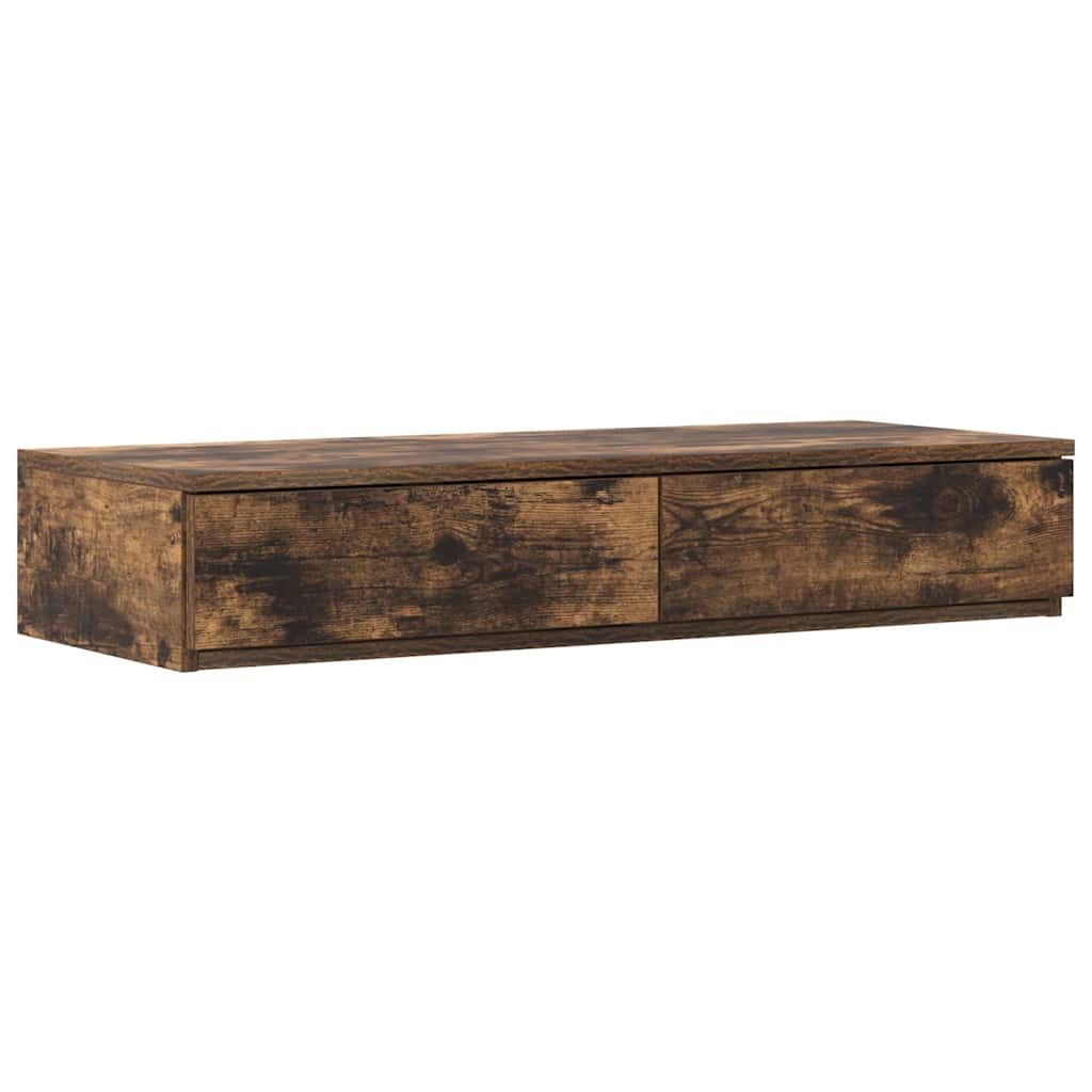 vidaXL Storage Bed Frame with Drawer Smoked Oak 75 cm Engineered Wood