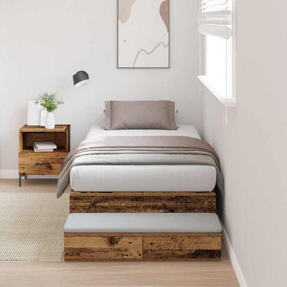 vidaXL Storage Bed Frame with Drawer Old Wood 75 cm Engineered Wood