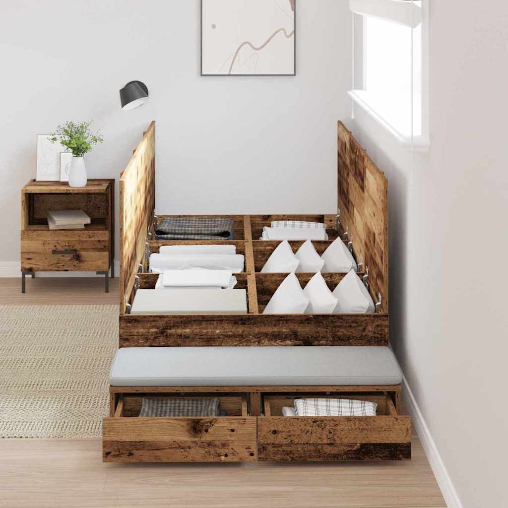 vidaXL Storage Bed Frame with Drawer Old Wood 75 cm Engineered Wood