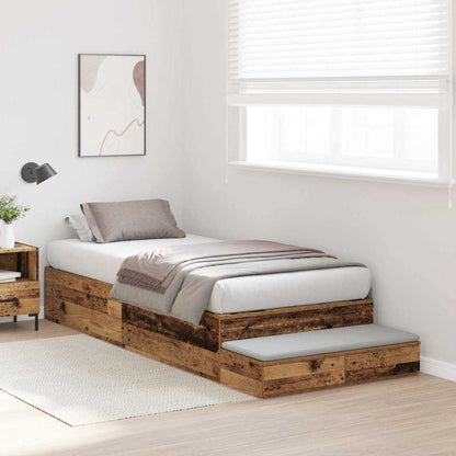vidaXL Storage Bed Frame with Drawer Old Wood 75 cm Engineered Wood