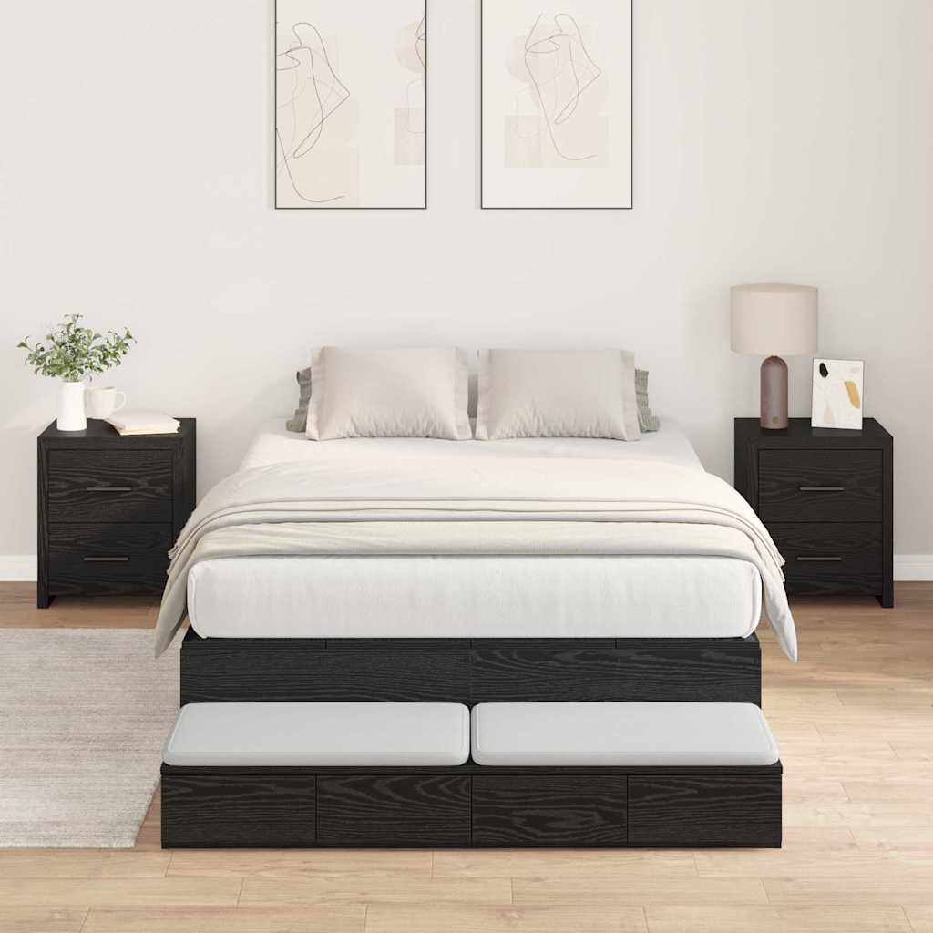vidaXL Storage Bed Frame with Drawer Black Oak 120 cm Engineered Wood