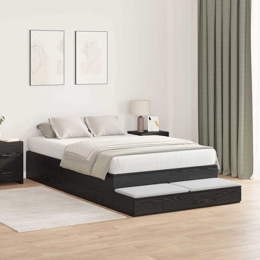 vidaXL Storage Bed Frame with Drawer Black Oak 120 cm Engineered Wood