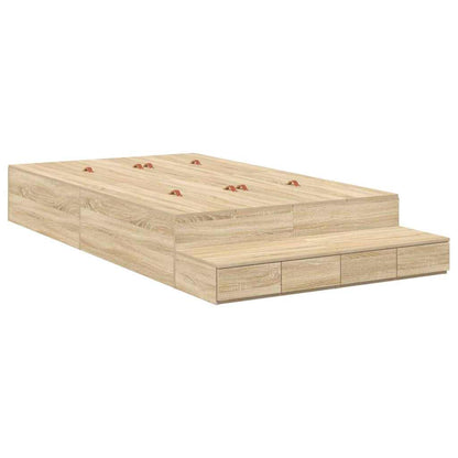 vidaXL Storage Bed Frame with Drawer Sonoma Oak 120 cm Engineered Wood