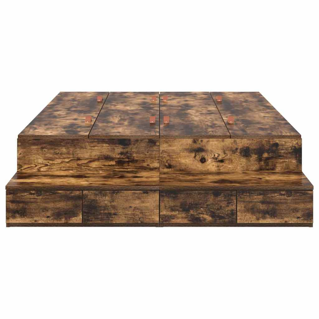 vidaXL Storage Bed Frame with Drawer Smoked Oak 120 cm Engineered Wood