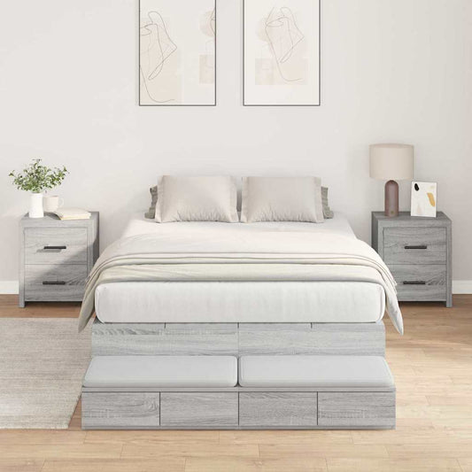 vidaXL Storage Bed Frame Grey Sonoma 120 cm Engineered Wood