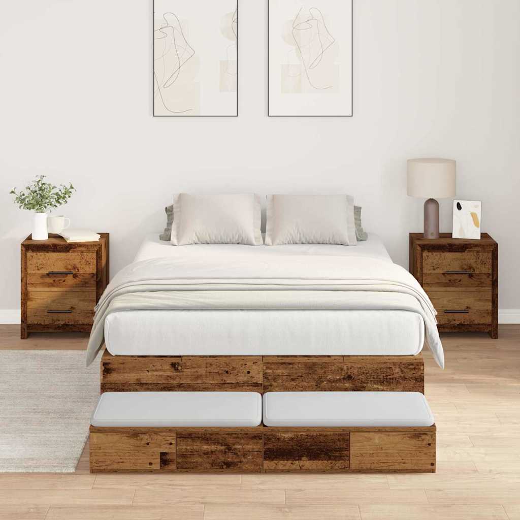 vidaXL Storage Bed Frame with Drawer Old Wood 120 cm Engineered Wood