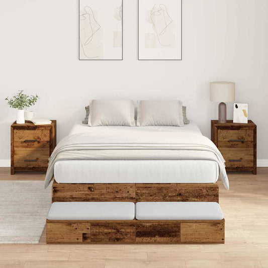 vidaXL Storage Bed Frame with Drawer Old Wood 120 cm Engineered Wood